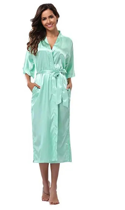 Women Silk Satin Long Wedding Bride Bridesmaid Robe Kimono Robe Feminino Bath Robe Large Size XXXL Peignoir Femme Sexy Bathrobe
