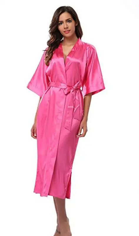 Women Silk Satin Long Wedding Bride Bridesmaid Robe Kimono Robe Feminino Bath Robe Large Size XXXL Peignoir Femme Sexy Bathrobe
