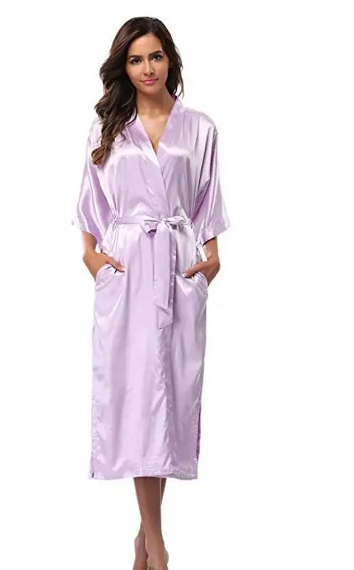 Women Silk Satin Long Wedding Bride Bridesmaid Robe Kimono Robe Feminino Bath Robe Large Size XXXL Peignoir Femme Sexy Bathrobe