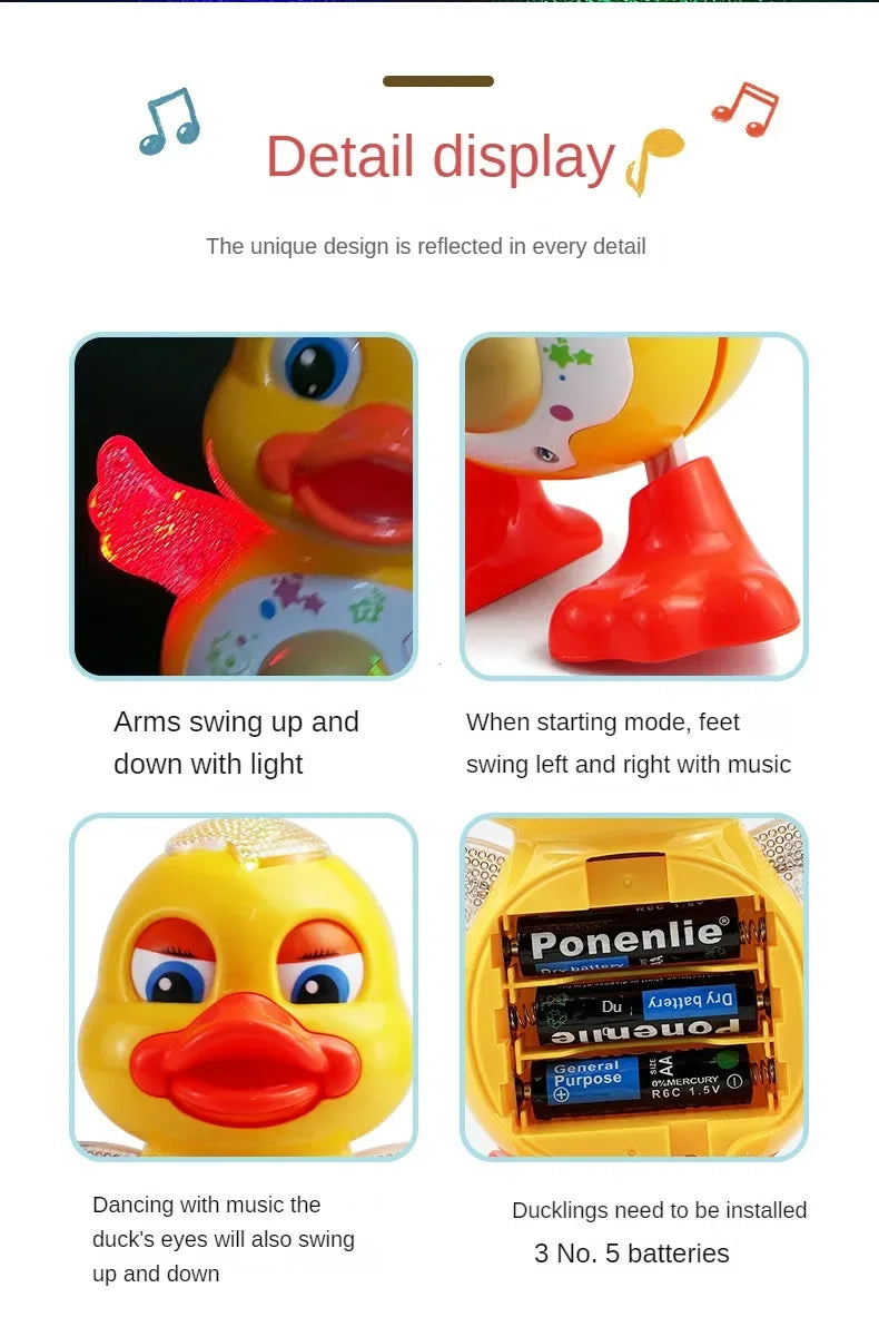 Electric Music Light Dancing Duck with Cute Blinking and Shaking Head Educational Electronic Pet for Children's Birthday Gift