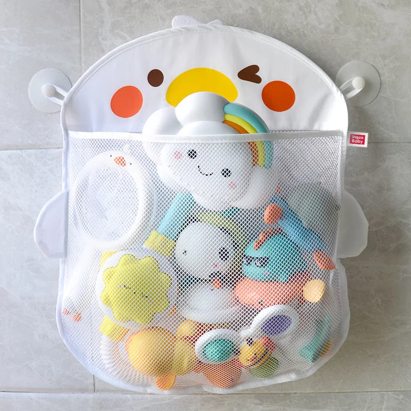 Baby Shower Bath Toys White Baby Kids Toy Storage Mesh with Strong Suction Cups Toy Bag Net Bathroom Organizer for Kids Toddlers